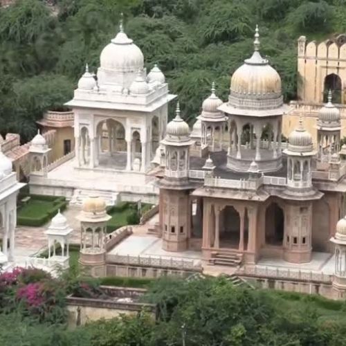 Gaitore Ki Chhatriyan Jaipur with beautifully carved royal cenotaphs and scenic heritage architecture