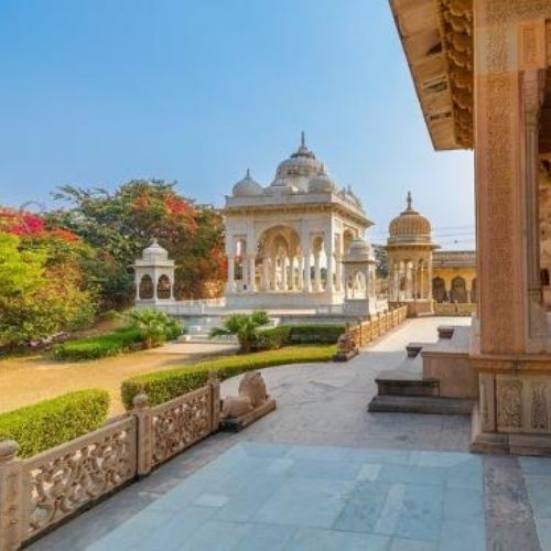 Gaitore Ki Chhatriyan Jaipur with beautifully carved royal cenotaphs and scenic heritage architecture