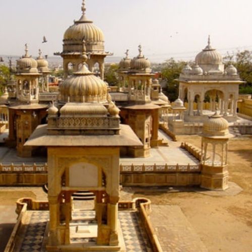 Gaitore Ki Chhatriyan Jaipur with beautifully carved royal cenotaphs and scenic heritage architecture