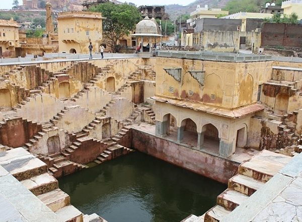 Ancient symmetrical staircases of Panna Meena Ka Kund in Amer, Jaipur.